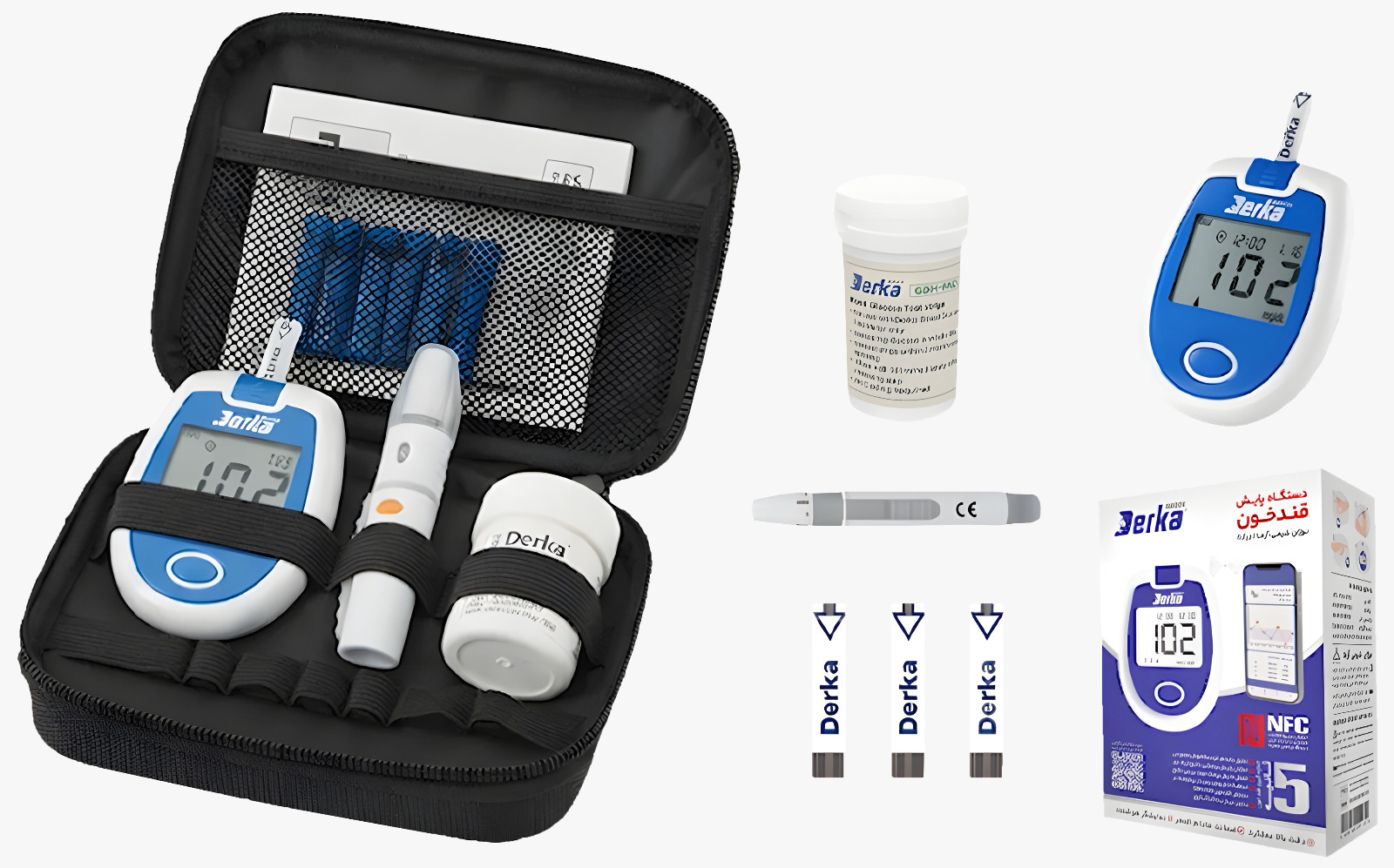 	دستگاه تست قند خون خانگی - Blood Glucose Monitoring System(Self Testing/Home Use) - Derka - دستگاه - دستگاه ها و ملزومات آزمایشگاهی - نوژان شیمی آزما