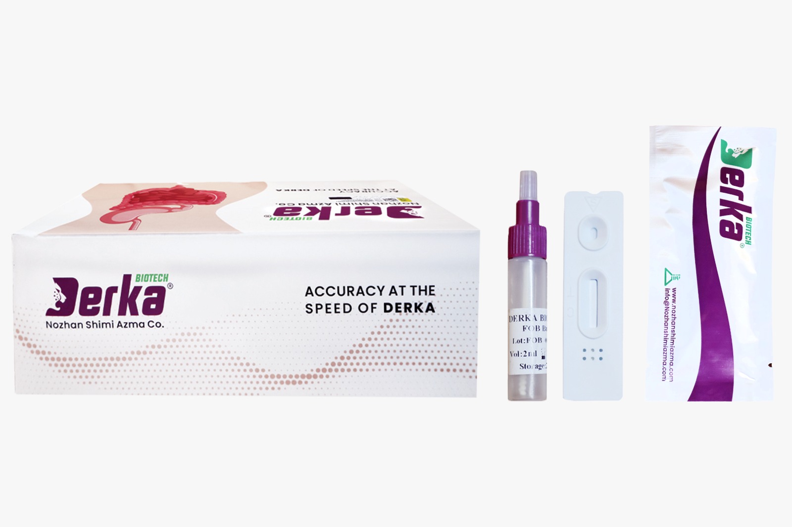 کیت تشخیص سریع خون مخفی در مدفوع - Faecal Occult Blood Strips(FOB TEST) - Derka - کیت - ایمونولوژی - نوژان شیمی آزما