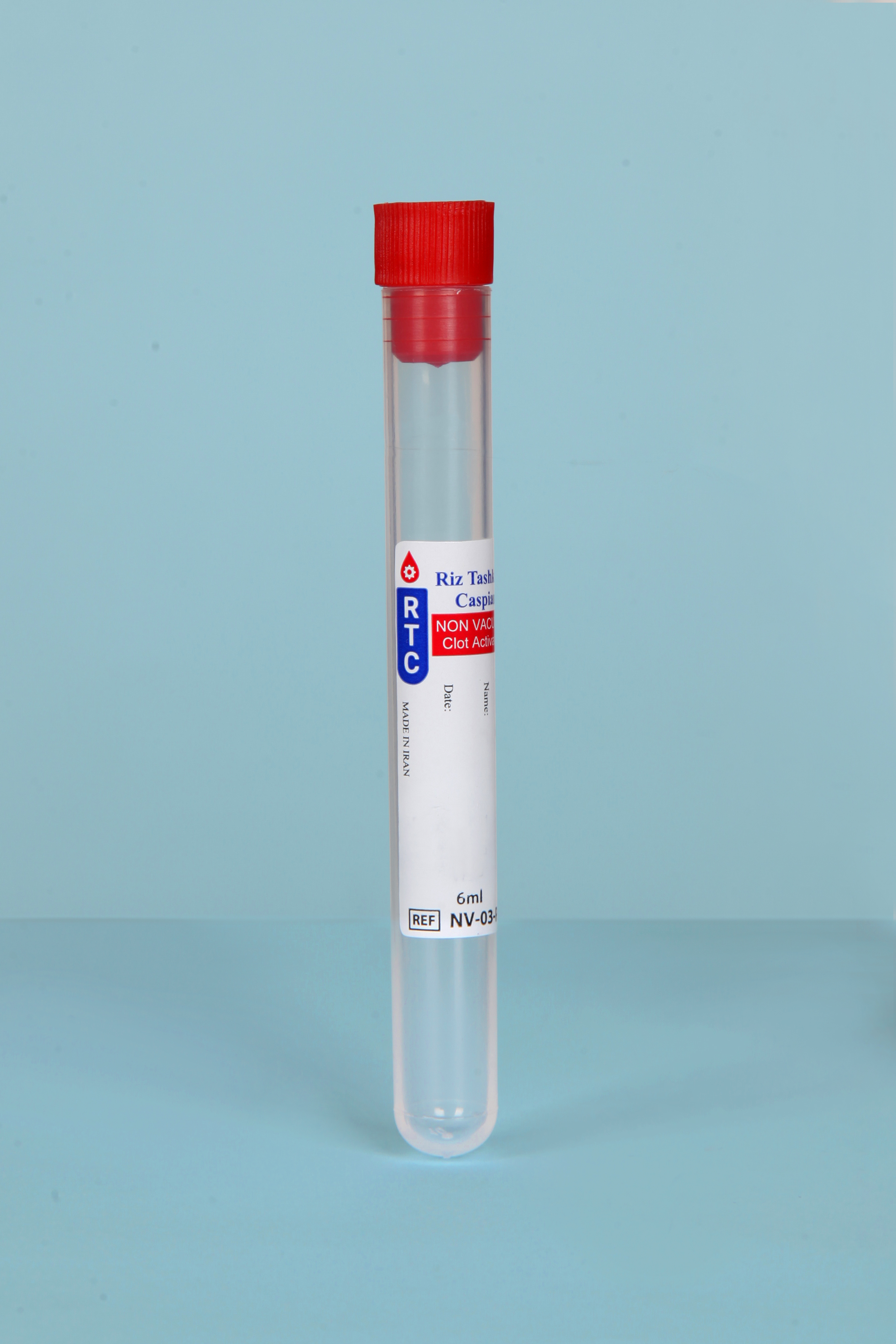 لوله خون گیری حاوی Clot Activator (بدون خلاء)- 6ml - Non Vacuum Blood Collection Test Tube  Clot Activator- 6ml - RTC - مصرفی - بیوشیمی - ریز تشخیص کاسپین